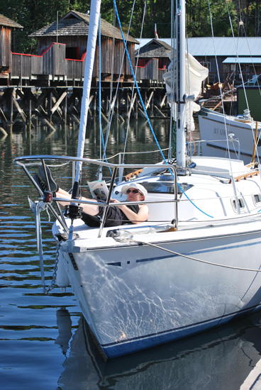 relaxing on the foredeck